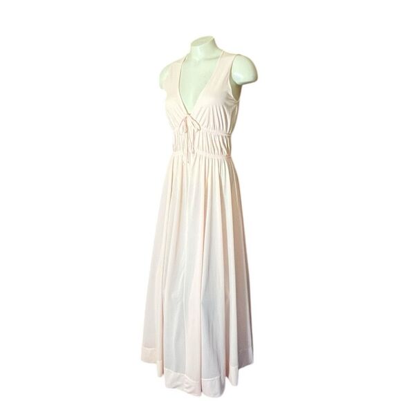 John Kloss Peach V Neck 100% Nylon Loungewear Sleep Dress Floor Length - Picture 3 of 7